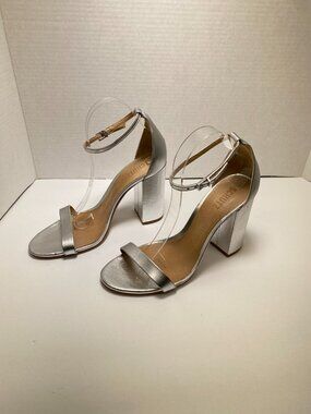 Schutz Women's Cadey Lee 115MM Metallic Leather Silver High Heel Sandals Sz 10